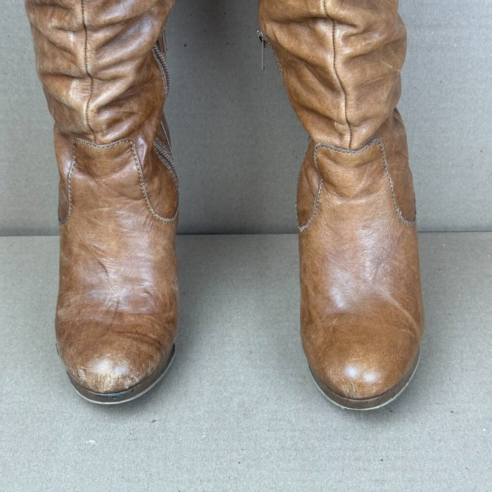 Jessica Simpson Cognac Leather Platform Slouch Boots Size 6.5B AS-IS/REPAIR - Picture 5 of 13